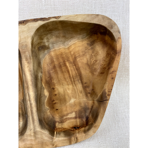 Handmade Olive Wood Serving Tray with 3 Compartments - Picture 4 of 6